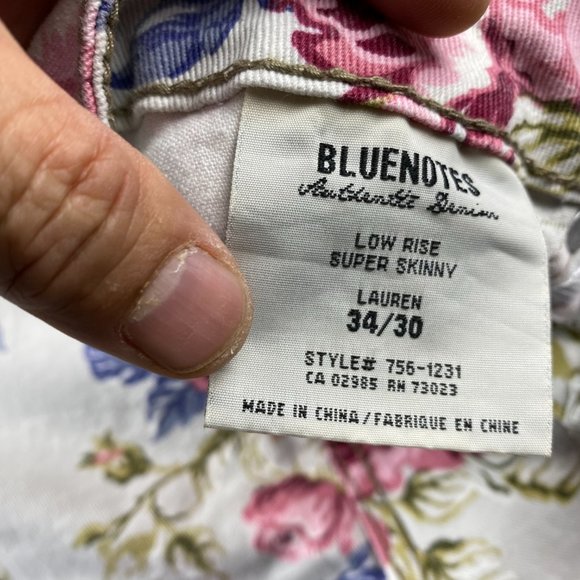 Blue Notes Floral Jeans Women 34 White Denim Pants Low Rise Super Skinny 34X30 - Picture 4 of 16